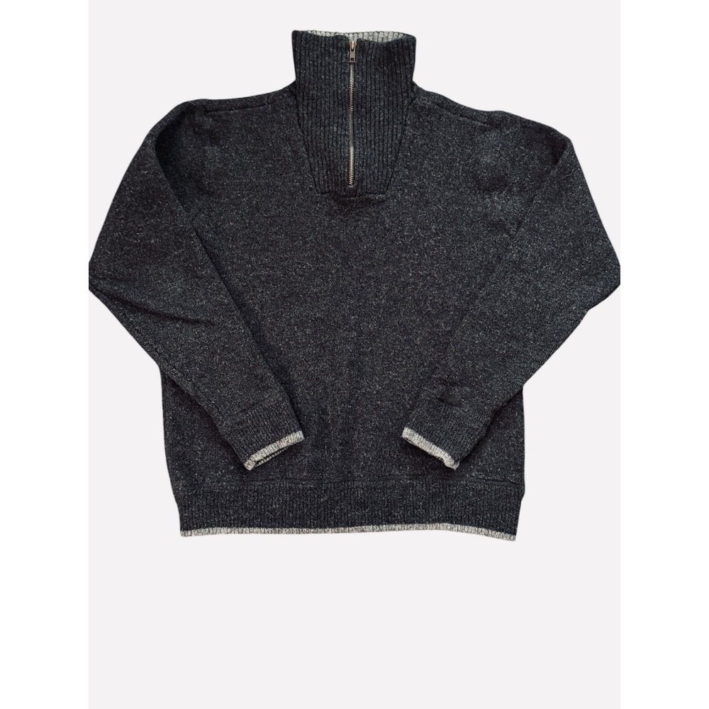 Irelands Eye Quarter Zip Sweater Mens Med Charcoal Gray Wool Knit Irish Pullover
